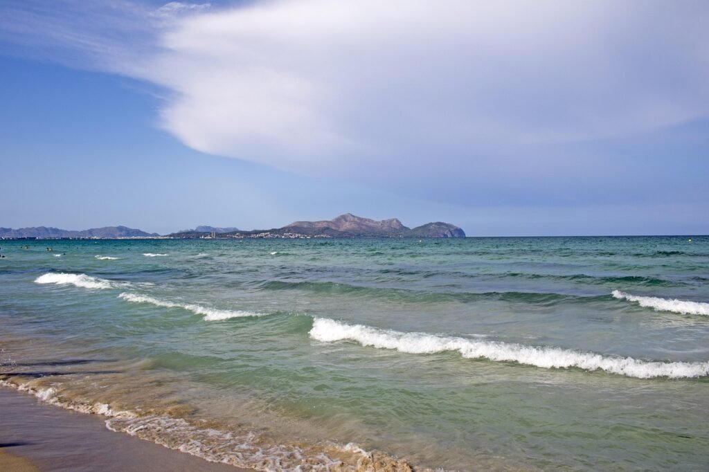 mallorca, beach, playa de muro, port de alcudia, sea, vacations, bay, nature, summer, sun, water, mediterranean, coast, spain, sand, sea view, beach sea, balearic islands, outlook, panorama